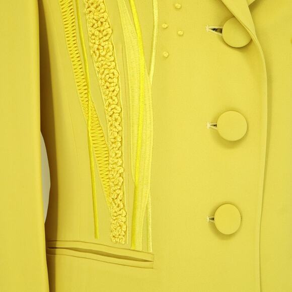 Louis Feraud Jacket Womens 8 Yellow Twill Lined Embroidery Detail Blazer Vintage - Picture 10 of 16